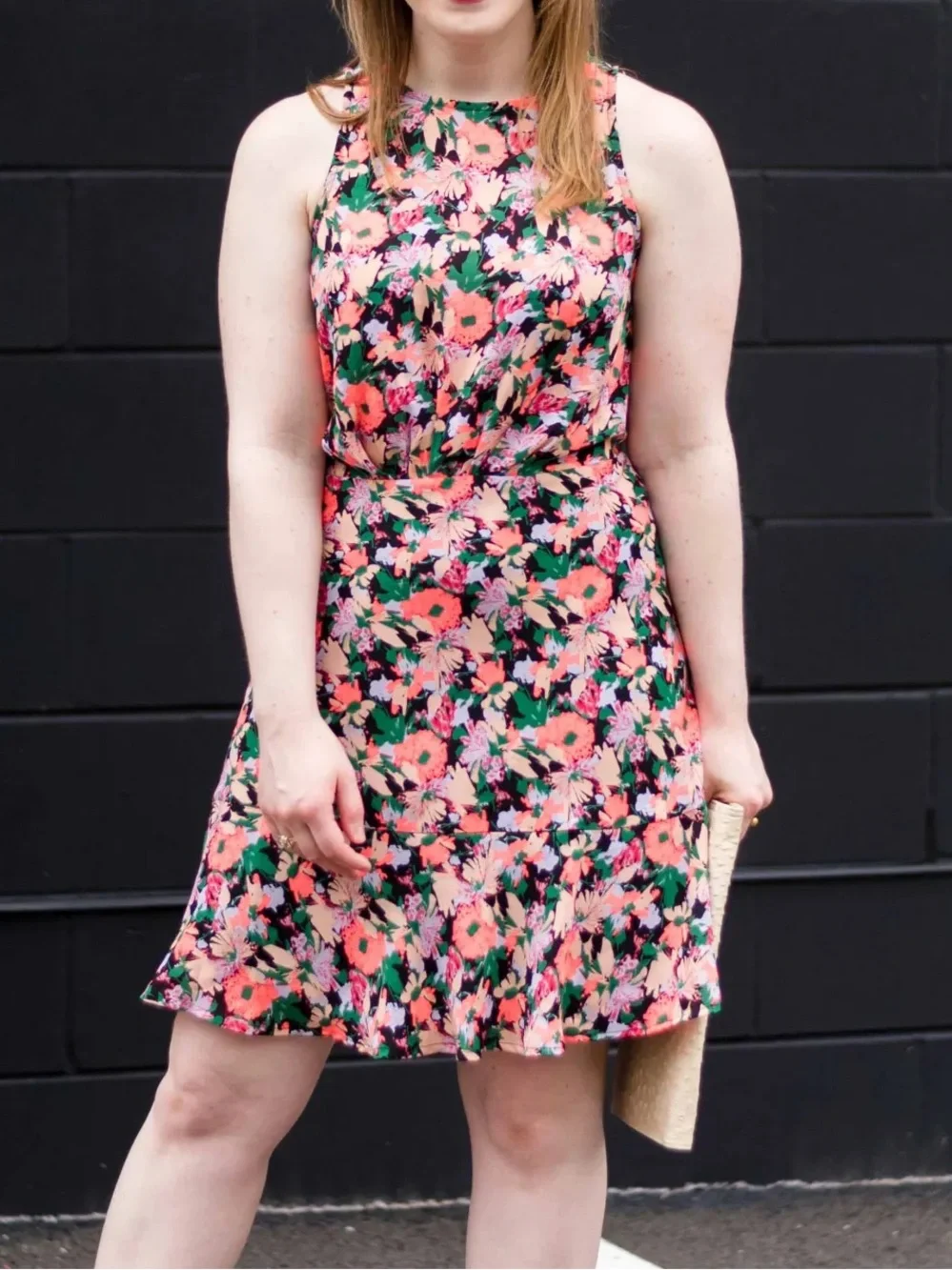 J. Crew Mercantile Neon Floral Print Ruched Waist Dress Coral, Green, Black 4